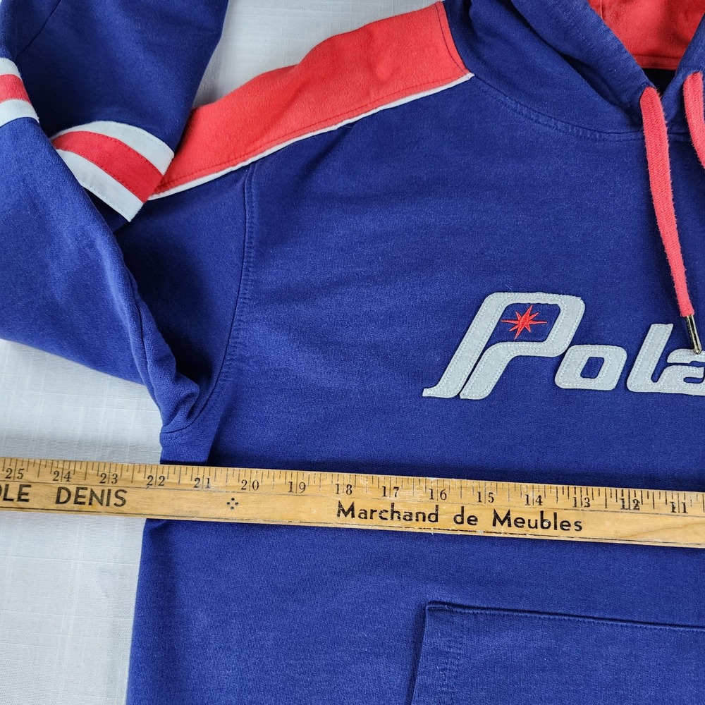 Vintage Polaris Hoodie Mens L Blue Red Color Block Snowmobile Racing Logo - Picture 7 of 9